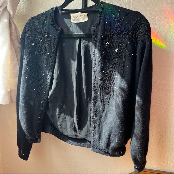 Black lambs wool custom beaded cozy cardigan - Picture 1 of 4